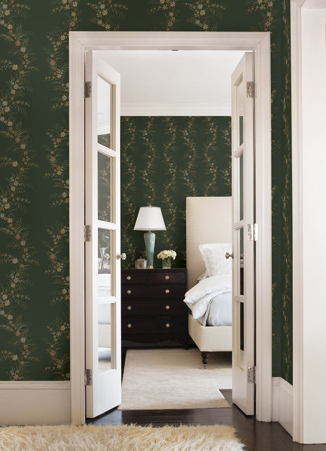 Posy Spruce Peel & Stick Wallpaper with Botanical Vine Motif - NuWallpaper CJS6325