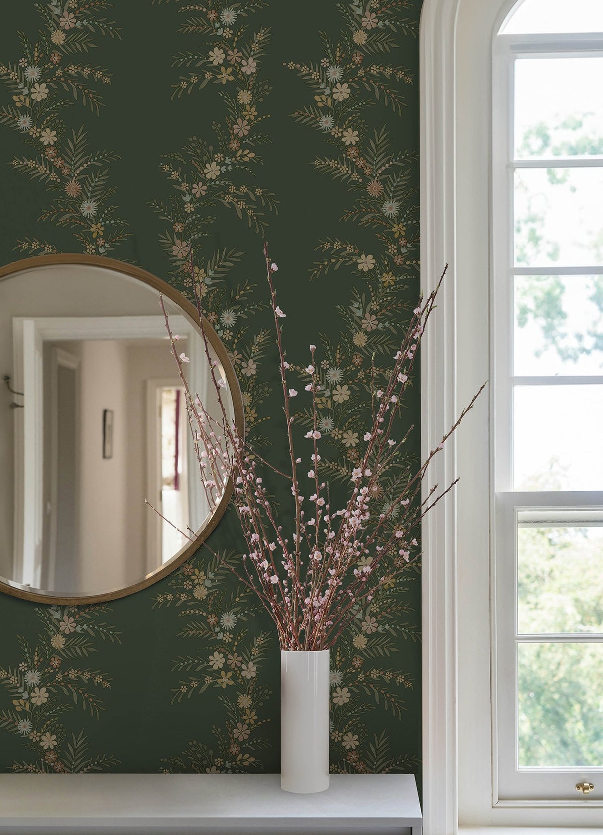 Posy Spruce Peel & Stick Wallpaper with Botanical Vine Motif - NuWallpaper CJS6325