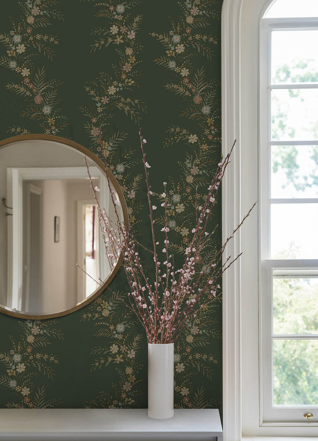 Posy Spruce Peel & Stick Wallpaper with Botanical Vine Motif - NuWallpaper CJS6325