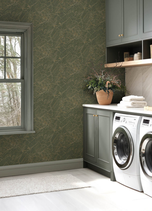 Jade Jasper Green Metallic Stone Peel & Stick Wallpaper - NuWallpaper CJS6326