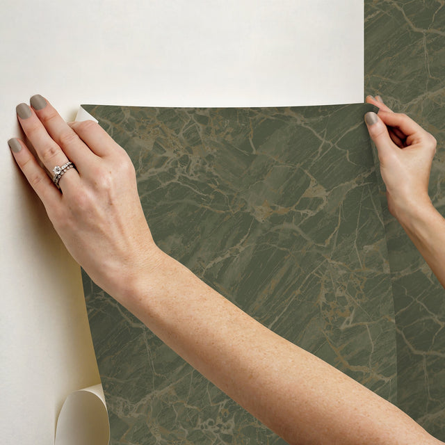 Jade Jasper Green Metallic Stone Peel & Stick Wallpaper - NuWallpaper CJS6326