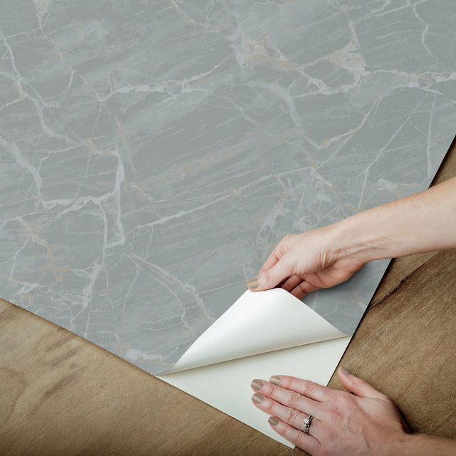 Jade Moonstone Grey Metallic Stone Peel & Stick Wallpaper - NuWallpaper CJS6327