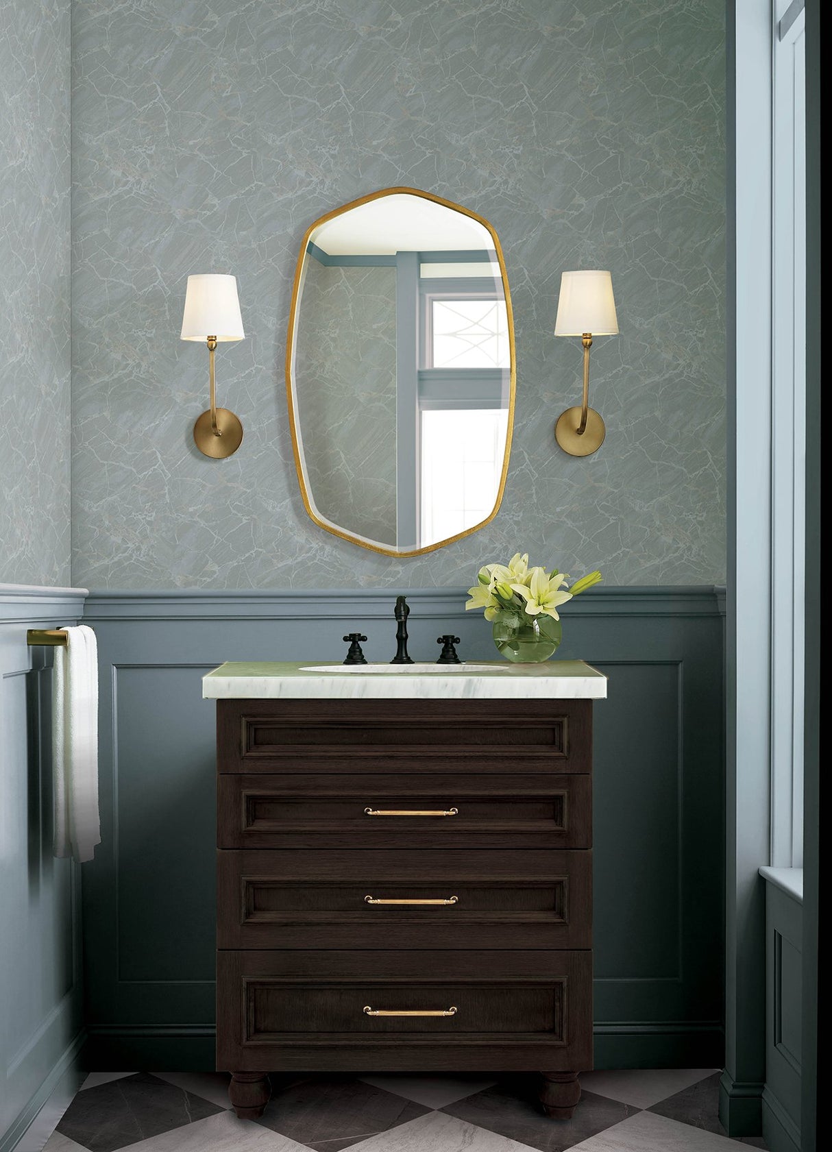 Jade Moonstone Grey Metallic Stone Peel & Stick Wallpaper - NuWallpaper CJS6327