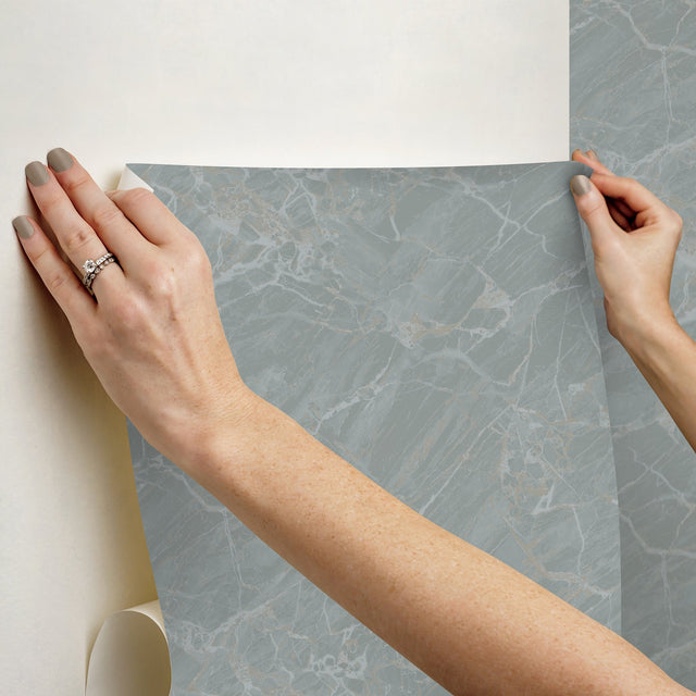 Jade Moonstone Grey Metallic Stone Peel & Stick Wallpaper - NuWallpaper CJS6327