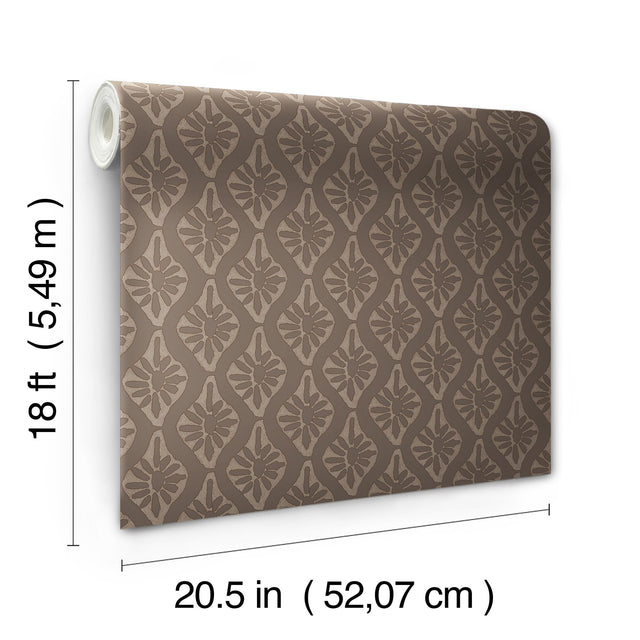 Nova Carob Brown Peel & Stick Wallpaper with Botanical Ogee Motif, Transitional Style - NuWallpaper CJS6328