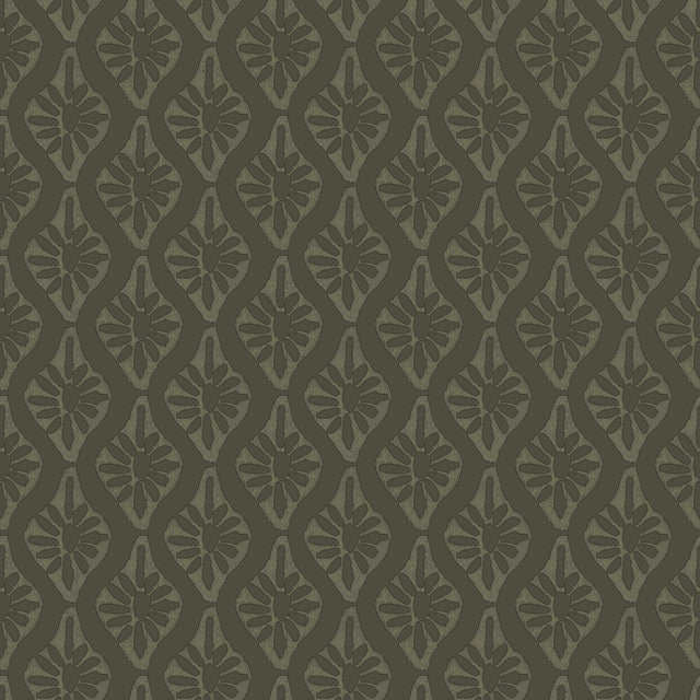 Nova Evergreen Peel & Stick Wallpaper with Botanical Ogee Pattern, Transitional Style - Brewster CJS6329