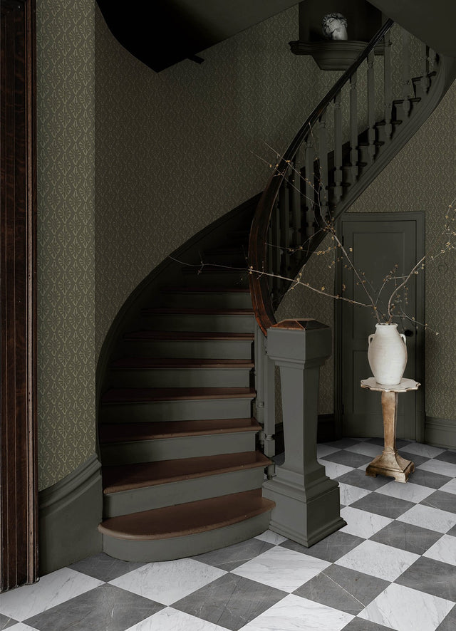 Nova Evergreen Peel & Stick Wallpaper with Botanical Ogee Pattern, Transitional Style - Brewster CJS6329