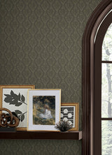 Nova Evergreen Peel & Stick Wallpaper with Botanical Ogee Pattern, Transitional Style - Brewster CJS6329