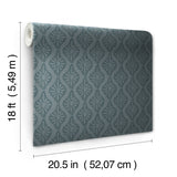 Nova Blue Smoke Peel & Stick Wallpaper with Botanical Ogee in Transitional Style - NuWallpaper CJS6330