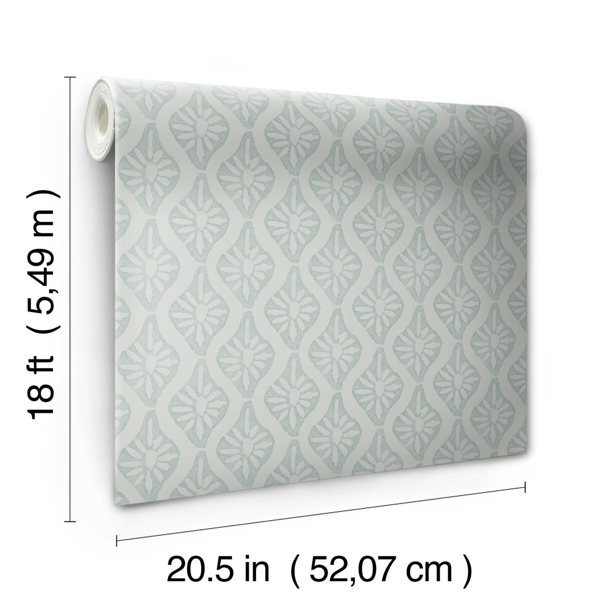 Nova Mist Blue Peel & Stick Wallpaper with Botanical Ogee Pattern, Transitional Style - NuWallpaper CJS6331