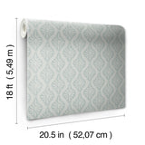 Nova Mist Blue Peel & Stick Wallpaper with Botanical Ogee Pattern, Transitional Style - NuWallpaper CJS6331