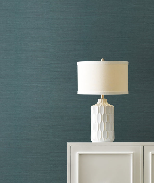 Maguey Sisal Dark Teal Grasscloth Wallpaper with Traditional Style - York CL1029NW