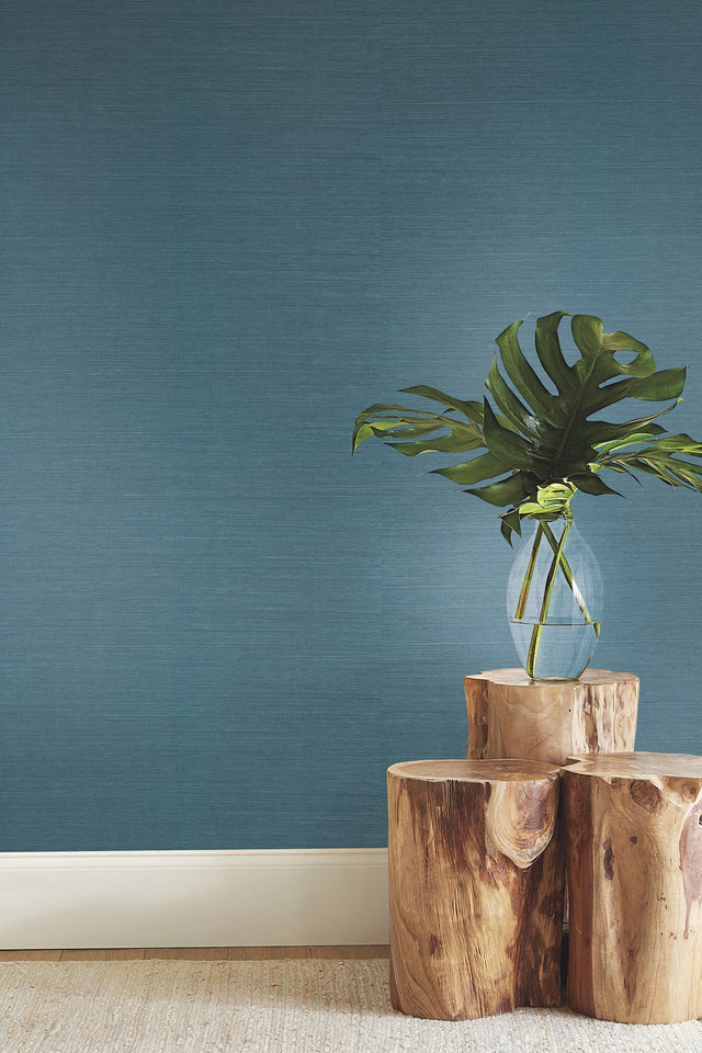 Sisal Twill Grasscloth Teal Wallpaper with Makasa Sisal Pattern - York CL1029