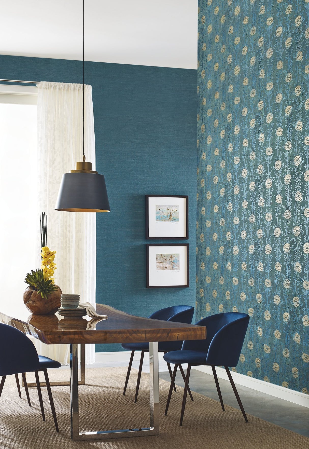 Sisal Twill Grasscloth Teal Wallpaper with Makasa Sisal Pattern - York CL1029