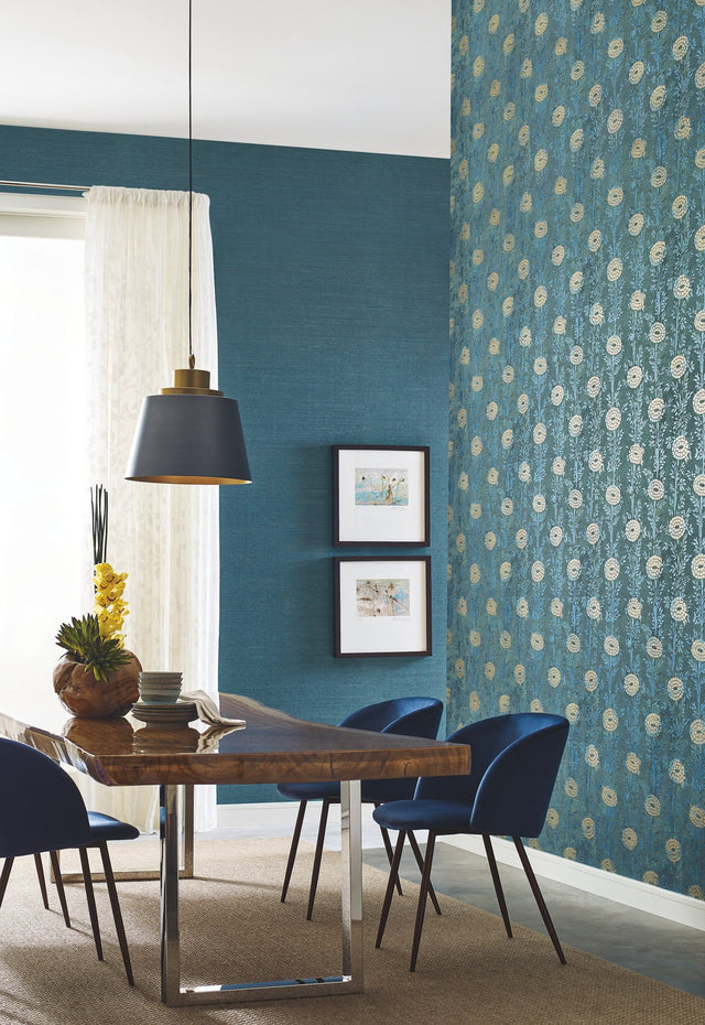 Sisal Twill Grasscloth Teal Wallpaper with Makasa Sisal Pattern - York CL1029