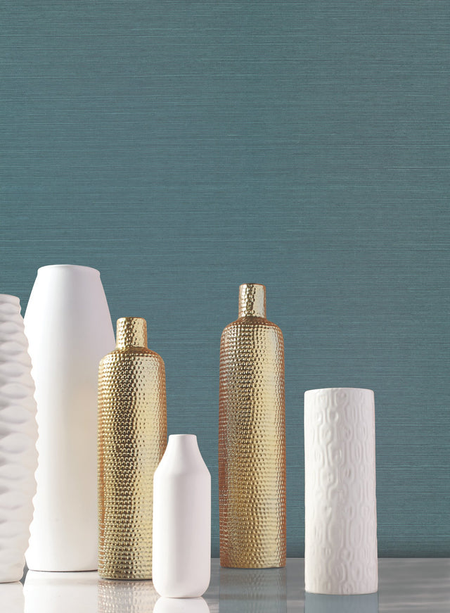 Sisal Twill Grasscloth Teal Wallpaper with Makasa Sisal Pattern - York CL1029