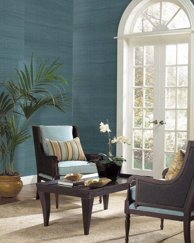 Sisal Twill Grasscloth Teal Wallpaper with Makasa Sisal Pattern - York CL1029