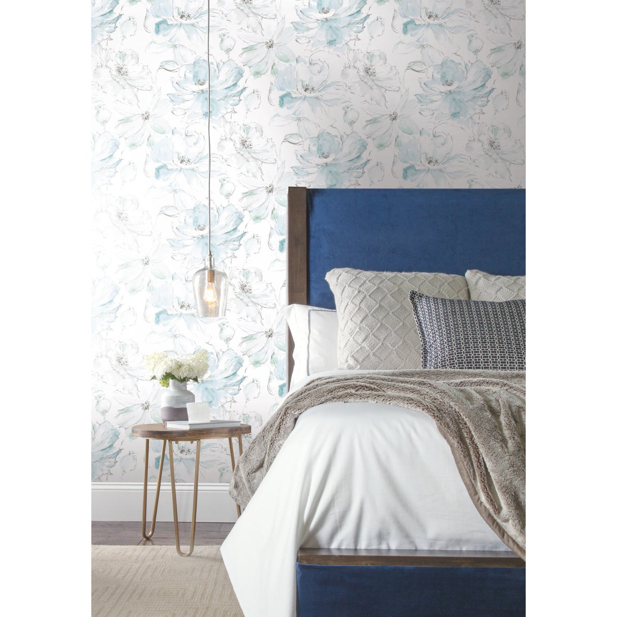 Floral Dreams Blue & Green by York Wallcoverings Botanical Wallpaper – York Wallcoverings CL2517