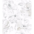Floral Dreams Grey Wallpaper by York Wallcoverings CL2520 - Large scale sketched botanical floral pattern on white background