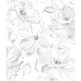 Floral Dreams Grey Wallpaper by York Wallcoverings CL2520 - Large scale sketched botanical floral pattern on white background