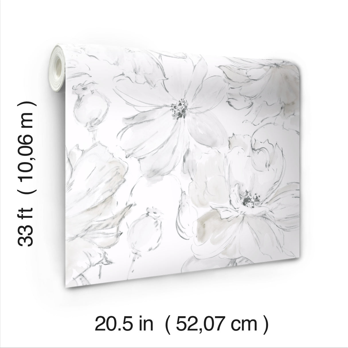 Floral Dreams Grey by York Wallcoverings Large Scale Sketched Botanical Floral Unpasted Heavy Weight Paper Wallpaper - York Wallcoverings CL2520