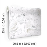 Floral Dreams Grey by York Wallcoverings Large Scale Sketched Botanical Floral Unpasted Heavy Weight Paper Wallpaper - York Wallcoverings CL2520