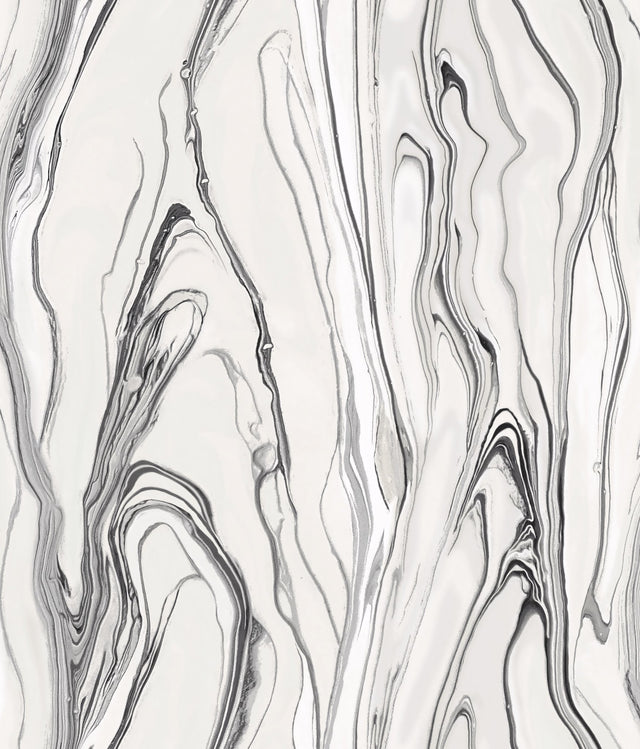 Liquid Marble Black Wallpaper with Modern Marble Pattern - York CL2572