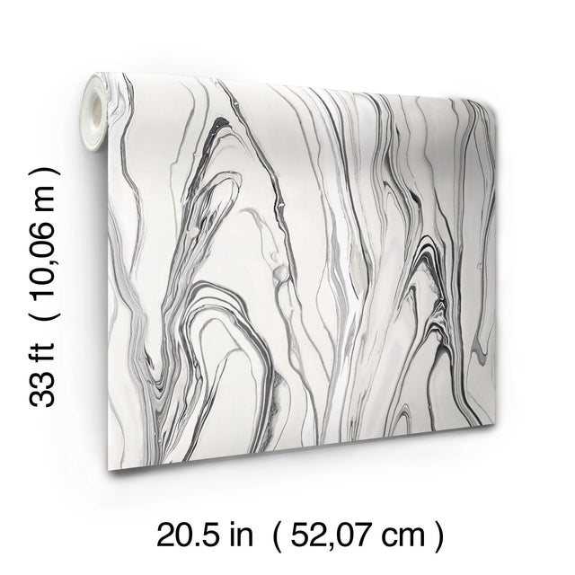 Liquid Marble Black Wallpaper with Modern Marble Pattern - York CL2572