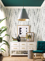 Liquid Marble Black Wallpaper with Modern Marble Pattern - York CL2572