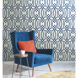 Large Lattice Blue Wallpaper with Geometric Trellis Pattern - York CM2383