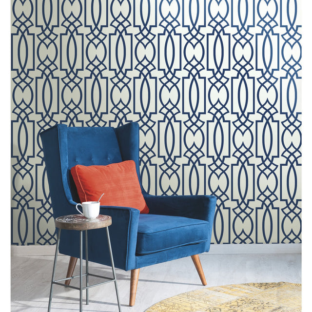 Large Lattice Blue Wallpaper with Geometric Trellis Pattern - York CM2383