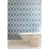 Large Lattice Blue Wallpaper with Geometric Trellis Pattern - York CM2383