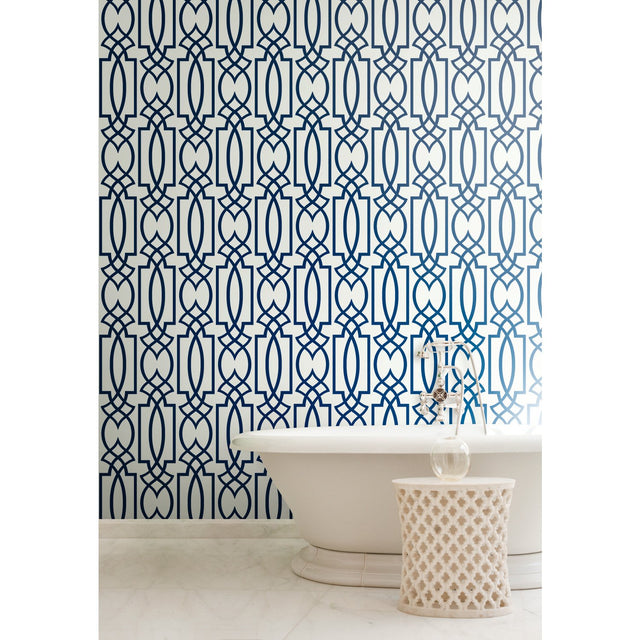 Large Lattice Blue Wallpaper with Geometric Trellis Pattern - York CM2383