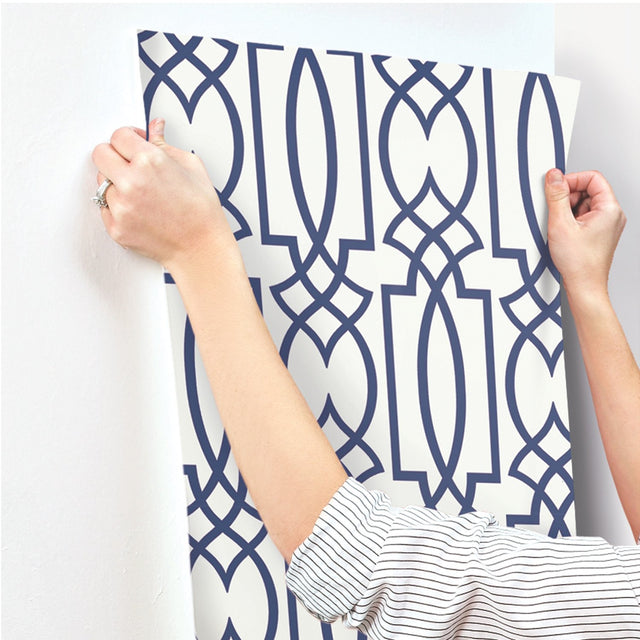Large Lattice Blue Wallpaper with Geometric Trellis Pattern - York CM2383