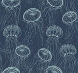 Atolla Blue Wallpaper with Coastal Jellyfish Motif - York CM3326