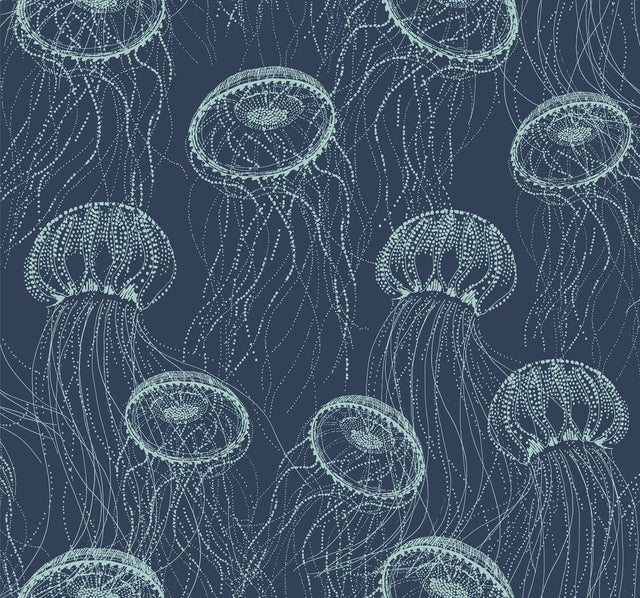 Atolla Blue Wallpaper with Coastal Jellyfish Motif - York CM3326