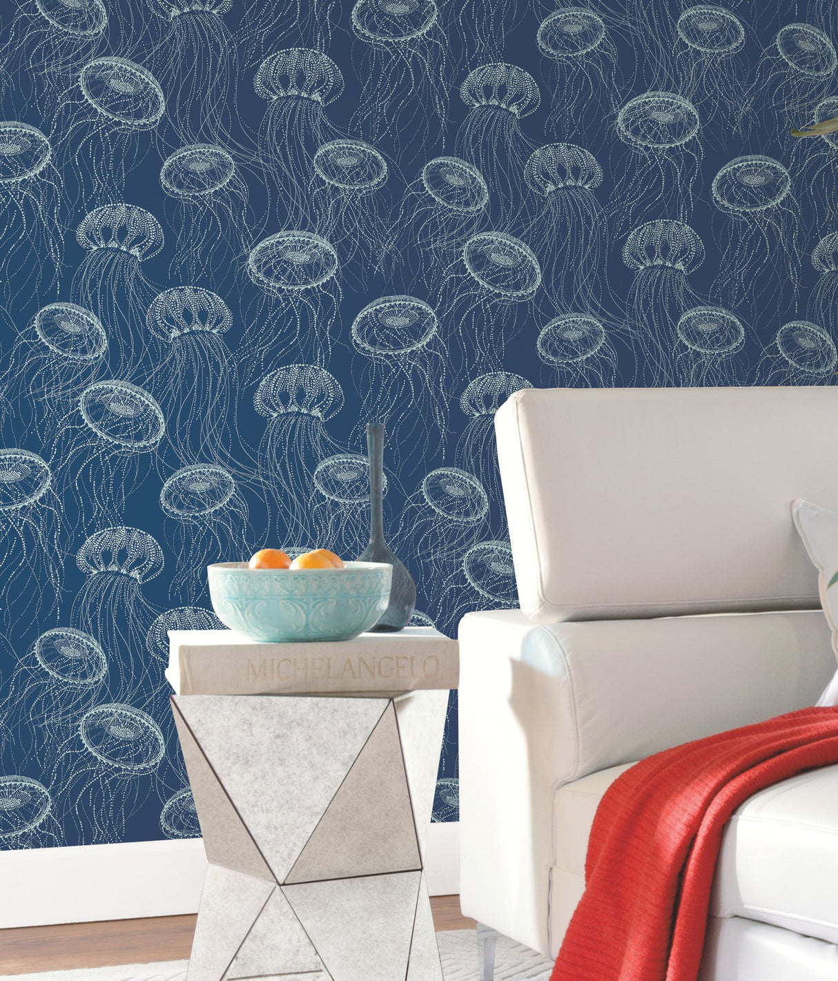Atolla Blue Wallpaper with Coastal Jellyfish Motif - York CM3326
