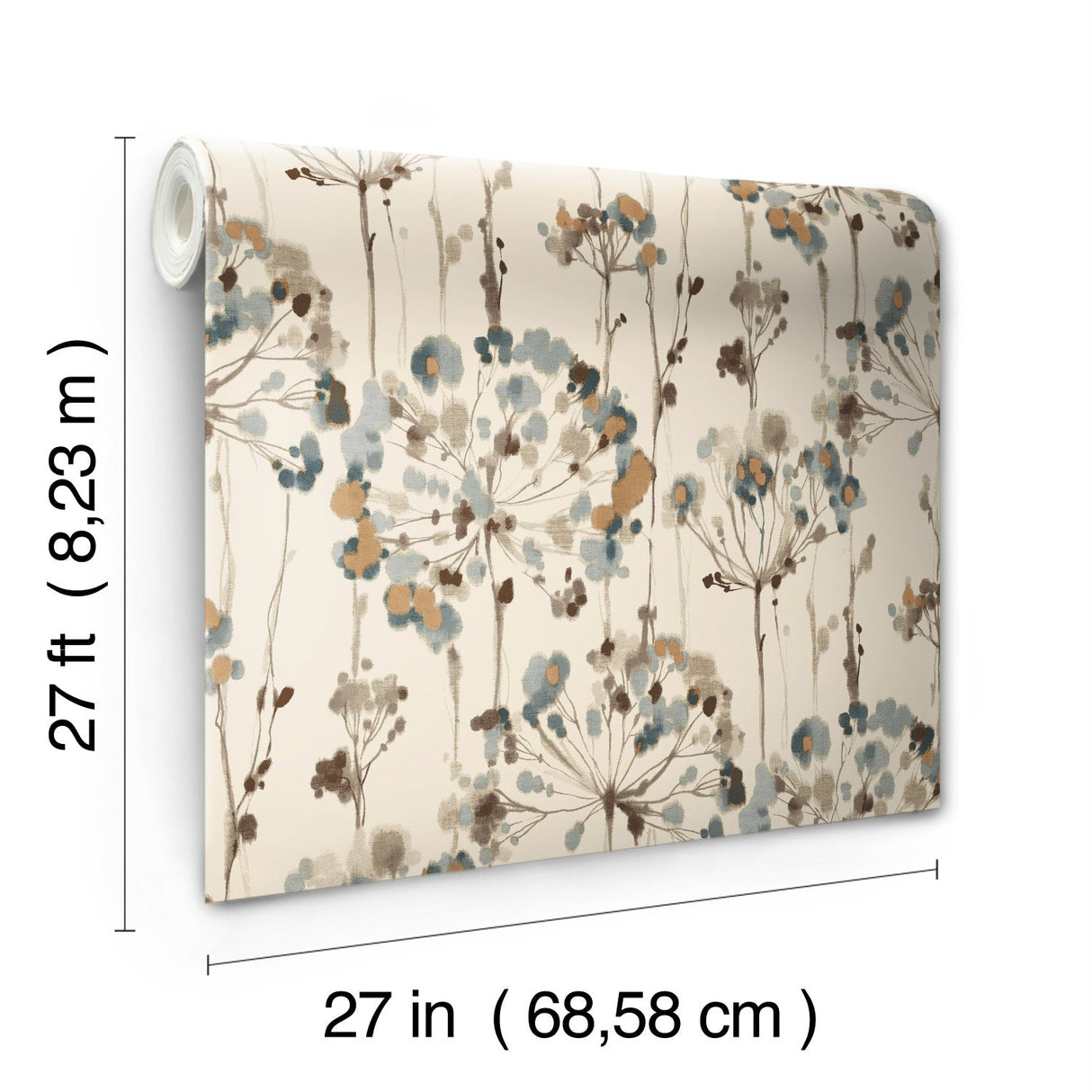 Flourish Teal Floral Wallpaper with Painterly Botanical Motif - York CN2100