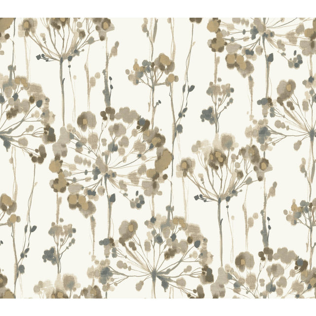 Flourish Taupe Metallic Wallpaper with Floral Motif - York CN2103