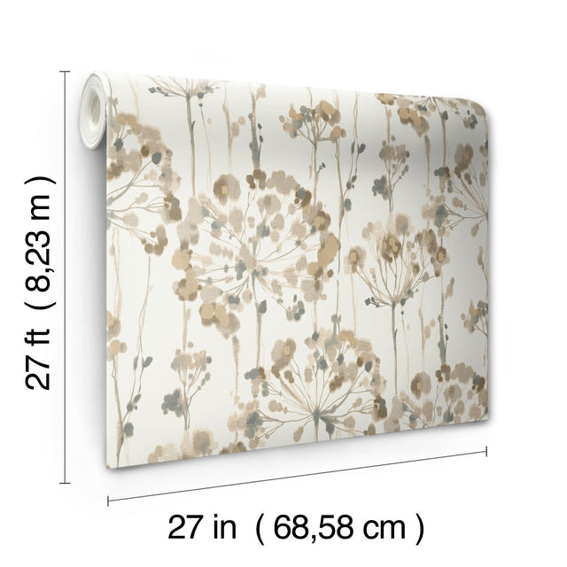 Flourish Taupe Metallic Wallpaper with Floral Motif - York CN2103