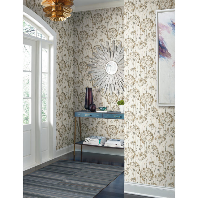 Flourish Taupe Metallic Wallpaper with Floral Motif - York CN2103