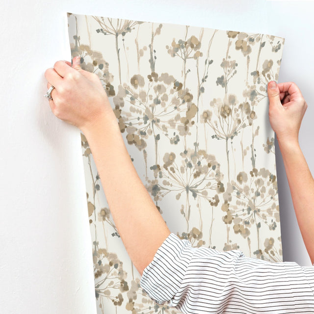 Flourish Taupe Metallic Wallpaper with Floral Motif - York CN2103