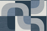 Tampere geometric wallpaper in Nile blue and white with curved block shapes