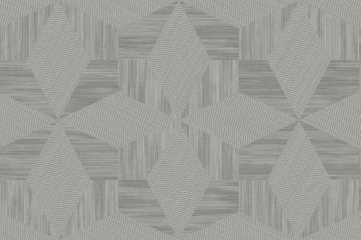 Turku Winter Gray geometric wallpaper with faceted cube pattern in matte vinyl