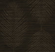 Dark brown satin vinyl wallpaper with a botanical leaf motif in a half-drop layout.