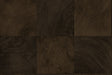 Kemi wallpaper in Burlap featuring a dark brown geometric woodgrain block pattern with a matte finish.