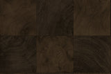 Kemi wallpaper in Burlap featuring a dark brown geometric woodgrain block pattern with a matte finish.