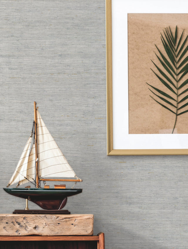 Arrowroot Light Blue Grasscloth Non Woven Wallpaper - York CV4402