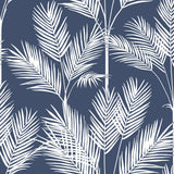 King Palm Silhouette Navy Wallpaper with Botanical Palm Frond Motif - York CV4410