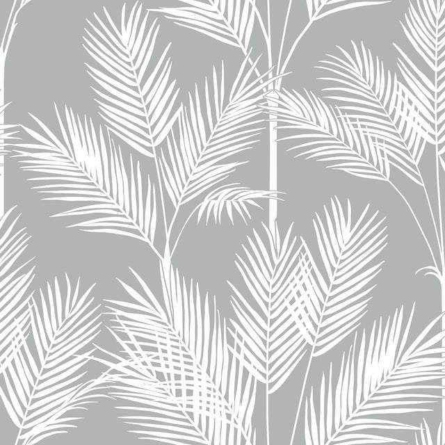 King Palm Silhouette Grey Wallpaper with Botanical Palm Motif - York CV4412